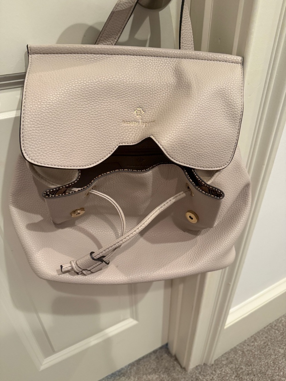 Pebbled Leather Backpack in Light Beige
